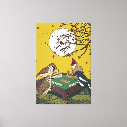 麻雀をする鳥のゲーム  キャンバスプリント (正面)