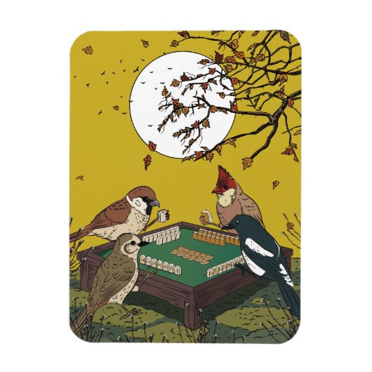 麻雀をする鳥のゲーム マグネット (縦)