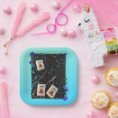 麻雀をテーマにした紙プレートとブルーフローラデザイン ペーパープレート (パーティー)