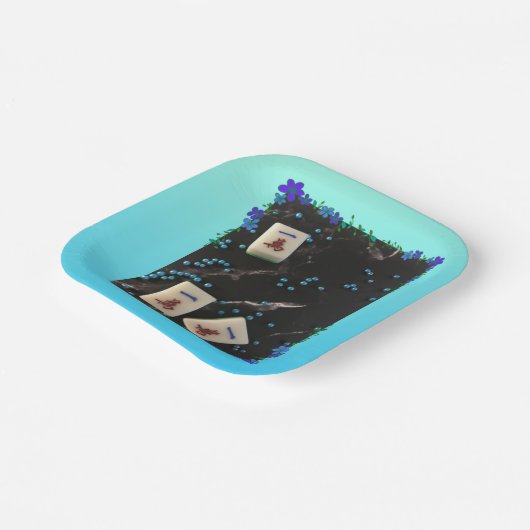 麻雀をテーマにした紙プレートとブルーフローラデザイン ペーパープレート (傾斜あり)