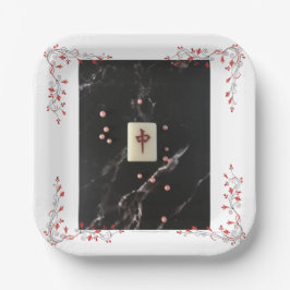 麻雀をテーマにした赤いドラゴンとの紙プレート ペーパープレート