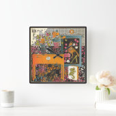 麻雀オレンジテーブル スクエア壁時計 (ホーム)