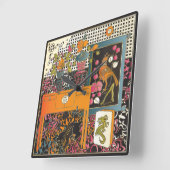 麻雀オレンジテーブル スクエア壁時計 (傾斜)