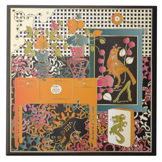 麻雀オレンジテーブル タイル (正面)