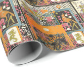 麻雀オレンジ色のテーブル ラッピングペーパー (ロールコーナー)