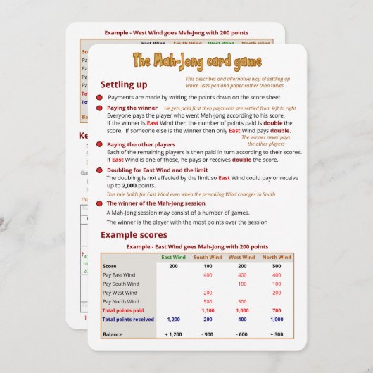 麻雀カードゲーム – 定住 招待状 (正面/裏面)