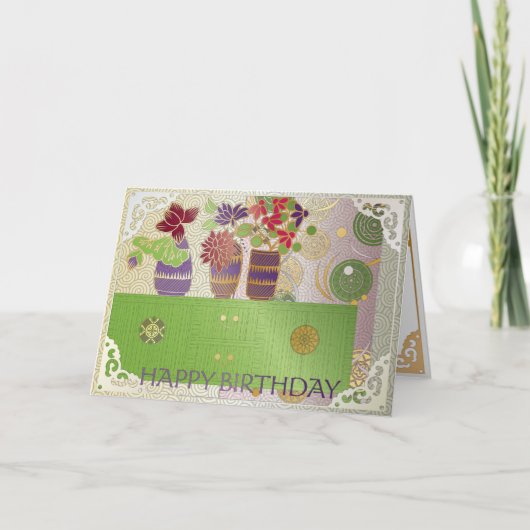 麻雀グリーン テーブル バースデー カード (正面)