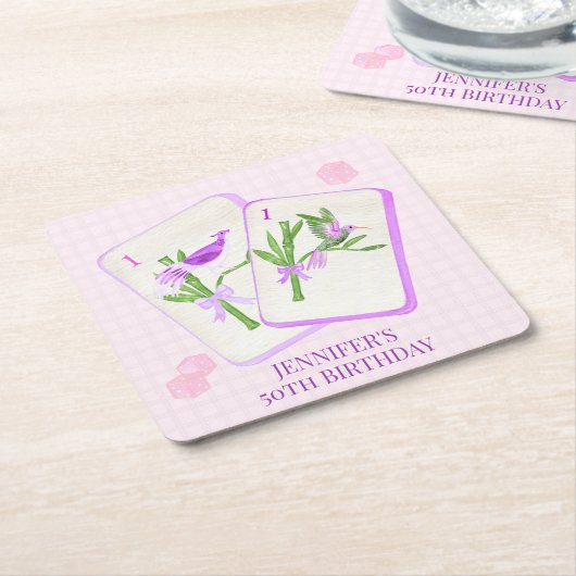 麻雀タイルのナプキンス麻雀パーティーデコール スクエアペーパーコースター (アングル)