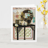 麻雀タイルの花瓶01 カスタマイズ可能なカード カード (黄色い花)