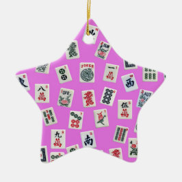 麻雀タイルデザインオン・ピンク セラミックオーナメント