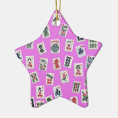 麻雀タイルデザインオン・ピンク セラミックオーナメント (左)