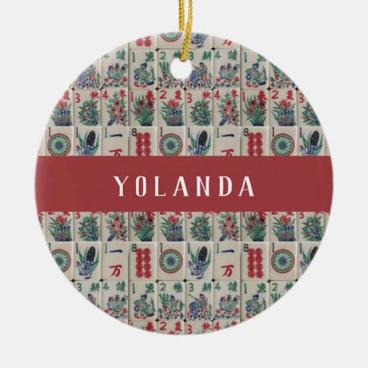 麻雀タイル模様パーソナライズされたセラミック装飾体 セラミックオーナメント (正面)