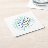 麻雀タイル青 スクエアペーパーコースター (アングル)