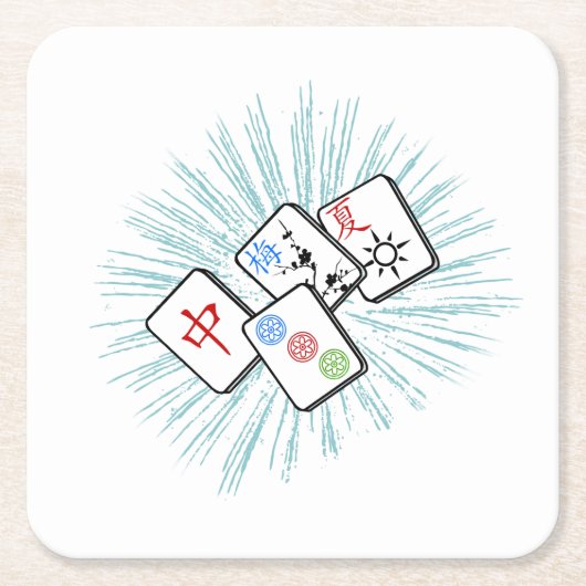 麻雀タイル青 スクエアペーパーコースター (正面)