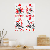 麻雀タイル、四季、白い背景 ポスター (キッチン)