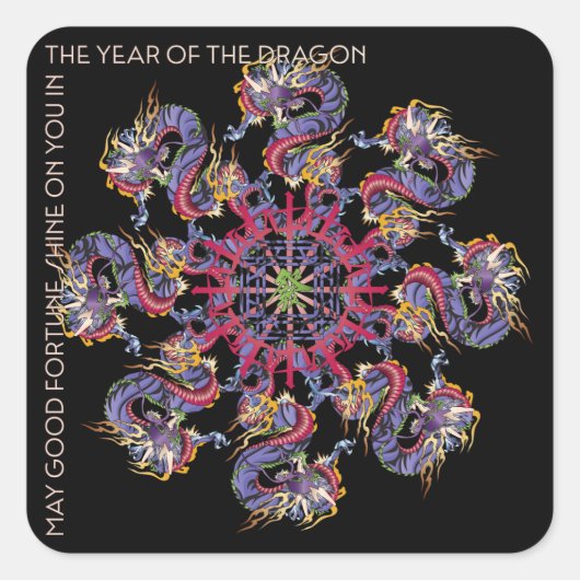 麻雀ドラゴンイヤーステッカー スクエアシール (正面)