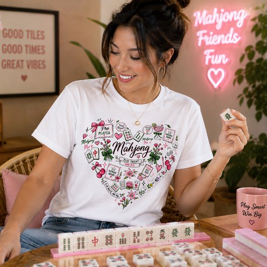 麻雀ハートコラージュ タイルデザイン トライブレンドTシャツ