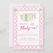 麻雀パーティの招待状ピンクグリーンコケット (正面)