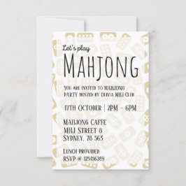 麻雀パーティの招待状 – 白と茶色のタイル 招待状