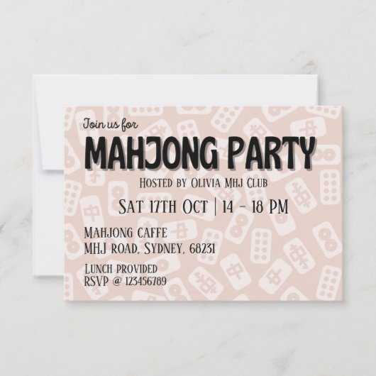麻雀パーティーピンクタイル 招待状 (正面)
