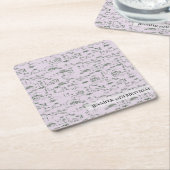 麻雀パープルパーソナライズされたトワール スクエアペーパーコースター (アングル)