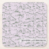 麻雀パープルパーソナライズされたトワール スクエアペーパーコースター (正面)