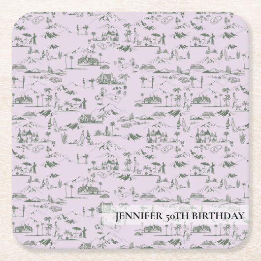 麻雀パープルパーソナライズされたトワール スクエアペーパーコースター (正面)