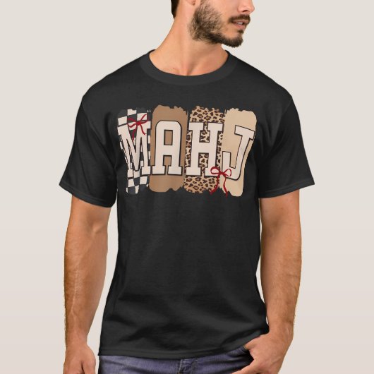 麻雀ヒョウ柄市松模様コラージュ Mah Jongg Tシャツ (正面)