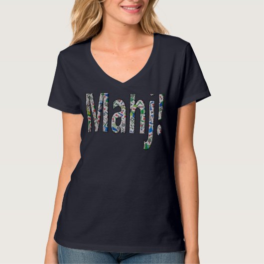 麻雀レディースVネックTシャツ - Mahj! Tシャツ (正面)