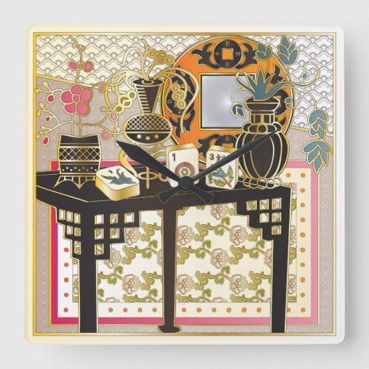 麻雀台 スクエア壁時計 (正面)