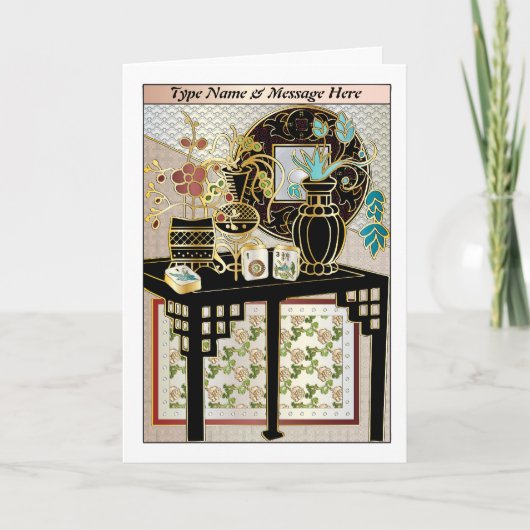 麻雀模様の花瓶01 カスタマイズ可能なカード カード (正面)