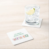 麻雀紙コースターパープル/グリーン スクエアペーパーコースター (インサイチュ)