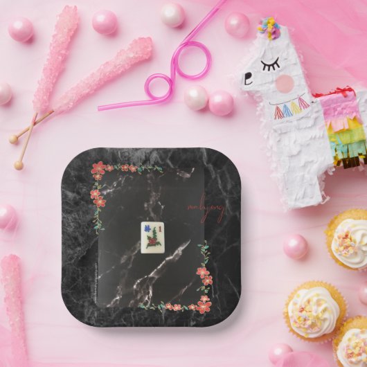 麻雀紙プレート大理石とフローラデザイン ペーパープレート (パーティー)