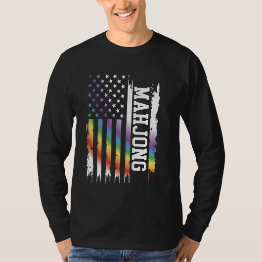 麻雀統一された州動揺してレインボーw米国国旗 tシャツ (正面)