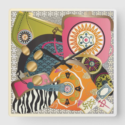 麻雀 スクエア壁時計 (正面)