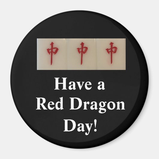 麻雀 – 赤いドラゴンデイマグネットを持つ マグネット (正面)