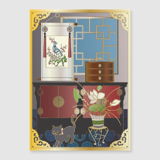 麻雀 赤キャビネット マグネット カード (正面)