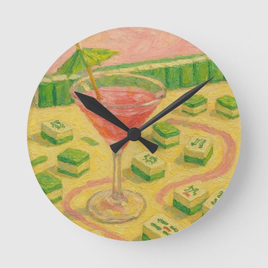 麻雀 Chic Painting カクテル ラウンド壁時計 (正面)