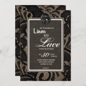 麻、リネン、レースのウェディングカスタム 招待状 (正面/裏面)
