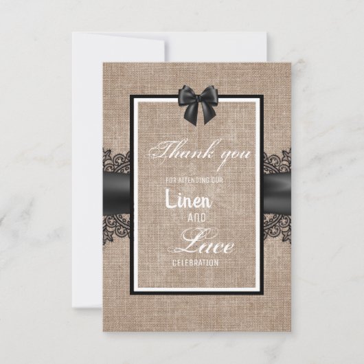 麻、リネン、レースのウェディングセレモニーお礼 サンキューカード (正面)