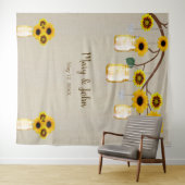 麻 黄色 花模様 メイソンジャー フォト 背景ボード タペストリー (インサイチュ(横))