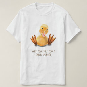 黄おもしろいアヒルウよくはしゃぐィンクハッピースマイル漫画 Tシャツ