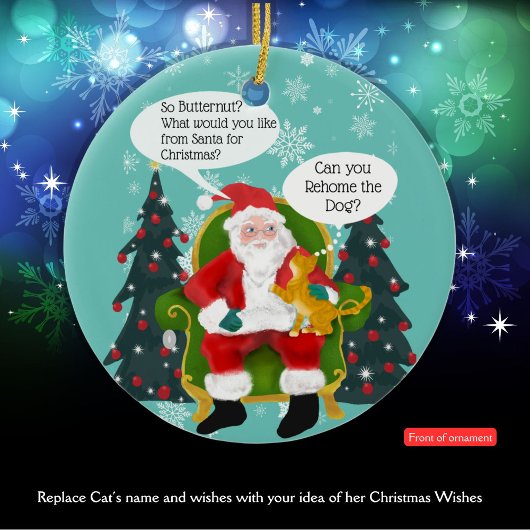 黄おもしろい猫が願いでサンタを笑わされる訪れる セラミックオーナメント