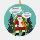 黄おもしろい猫が願いでサンタを笑わされる訪れる セラミックオーナメント (正面)