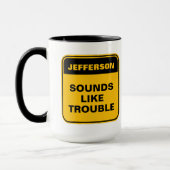 黄おもしろい色の警告ラベルはトラブルのように聞こえる マグカップ (左)