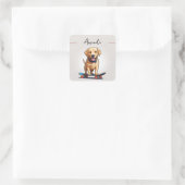 黄おもしろい色ラブラドールオンスケートボード スクエアシール (バッグ)