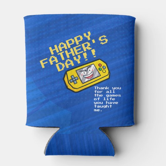 黄おもしろい色携帯ゲーム父の日の挨拶 缶クーラー (裏面)