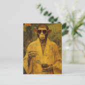 黄おもしろい衣のサル ポストカード (スタンド正面)