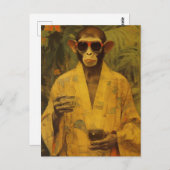 黄おもしろい衣のサル ポストカード (正面/裏面)