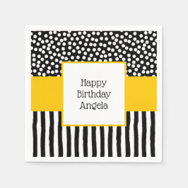 黄お洒落色の白黒パターン スタンダードカクテルナプキン